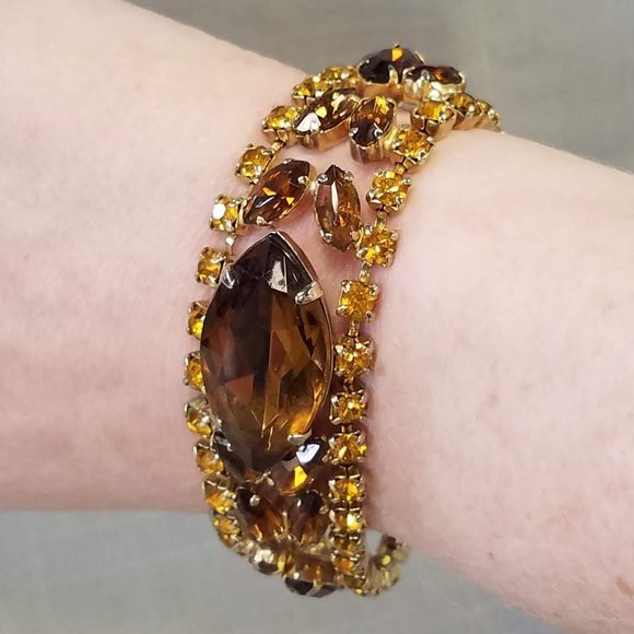 Vintage Amber Color Rhinestone Bracelet - Picture 12 of 12
